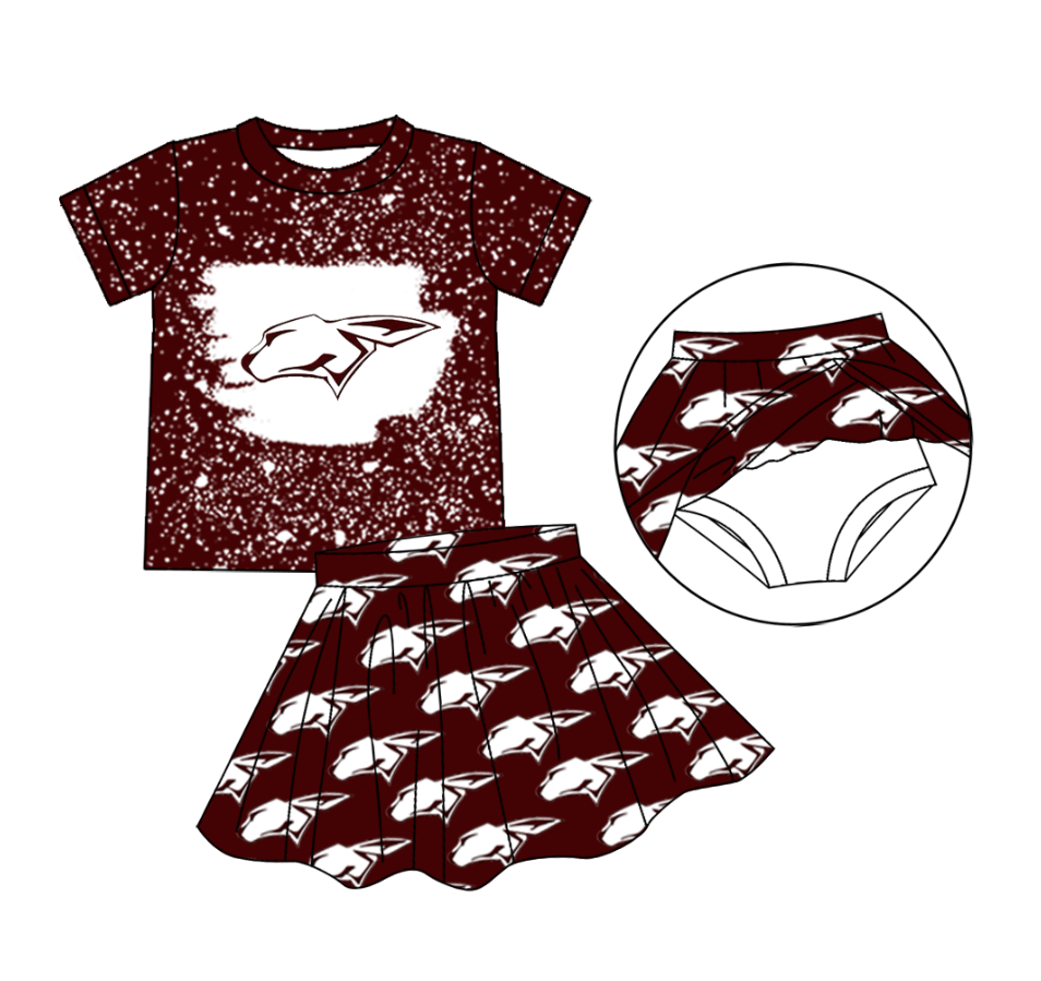 Deadline July 15 2025 short sleeves maroon bleached top skirt girls team clothes