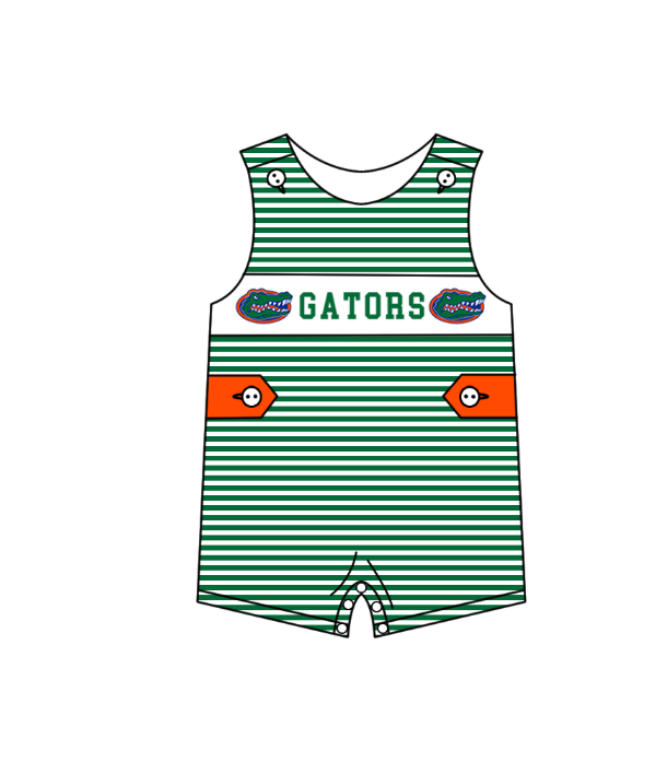 MOQ 5 pcs green stripe sleeveless crocodile baby boys team romper