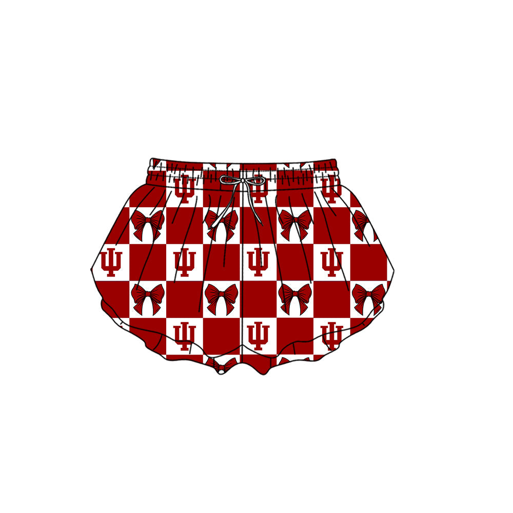 MOQ 5 pcs Plaid bow I U kids girls team active summer shorts