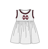 MOQ 5 pcs brown ruffle sleeveless white polka dots M girls team dresses