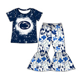 MOQ 3 pcs Bleached blue P top bow pants kids girls team clothes