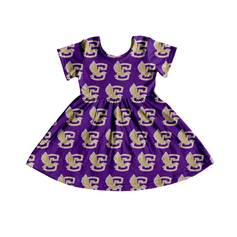 MOQ 5 short sleeves purple kids girls team dresses