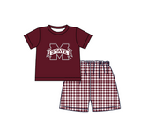 MOQ 5 pcs brown short sleeves M top plaids shorts boys team outfit