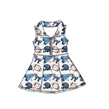 MOQ 5 pcs sleeveless red blue bow girls zipper team athletic dress