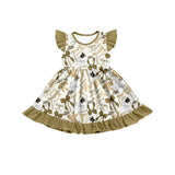 MOQ 3 pcs flutter sleeves P bows girls team dress