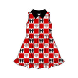 MOQ 5 pcs sleeveless red G R plaid bow girls team athletic dress