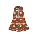 MOQ 5 pcs sleeveless wolf football bow girls team athletic dress