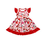 MOQ 3 pcs flutter sleeves W red bows girls team dress
