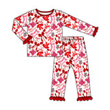 MOQ 3 Long sleeves W red yellow bow kids girls team pajamas