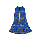 MOQ 5 pcs sleeveless blue football bow girls team athletic dress