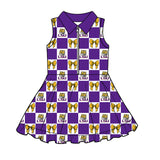MOQ 5 pcs sleeveless plaid bow tiger girls team athletic polo dress
