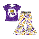 MOQ 3 pcs bleached purple tiger top bow pants girls team clothes