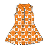 MOQ 5 pcs sleeveless plaid bow T girls team athletic polo dress