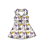 MOQ 5 pcs sleeveless purple yellow bow girls zipper team athletic dress