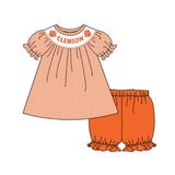 MOQ 3 short sleeves orange plaid top shorts girls team outfits