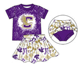 MOQ 5 pcs purple bleached top skorts kids girls team outfits
