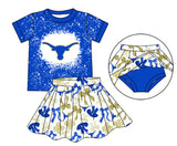 MOQ 5 pcs blue bleached top skorts kids girls team outfits