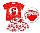 MOQ 5 pcs red S bleached top skorts kids girls team outfits
