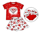 MOQ 5 pcs red G R bleached top skorts kids girls team outfits