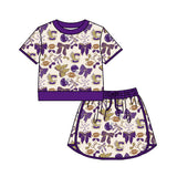 MOQ 5 pcs purple bow football girls team active skirt set