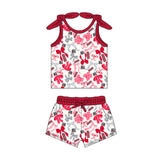 MOQ 3 pcs sleeveless A elephant bow top shorts girls team clothes