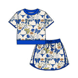 MOQ 5 pcs blue bow football girls team active skirt set