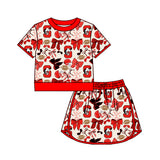 MOQ 5 pcs red S bow football girls team active skirt set
