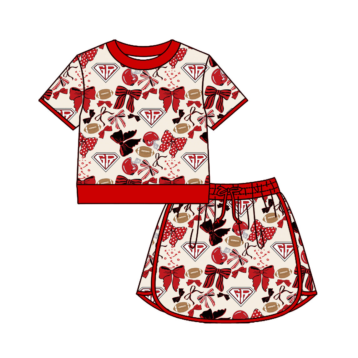 MOQ 5 pcs red G R bow football girls team active skirt set