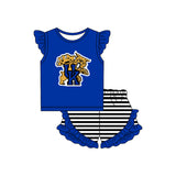 MOQ 5 pcs blue U K top stripe shorts girls team outfits