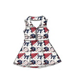 MOQ 5 pcs red blue stars bow girls zipper team athletic dress