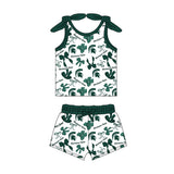 MOQ 3 pcs sleeveless M green bow top shorts girls team clothes