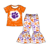 MOQ 3 pcs bleached orange top bow pants girls team clothes