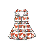 MOQ 5 pcs sleeveless B orange bow girls zipper team athletic dress