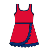 Sleeveless red blue scallop team kids girls athletic dress