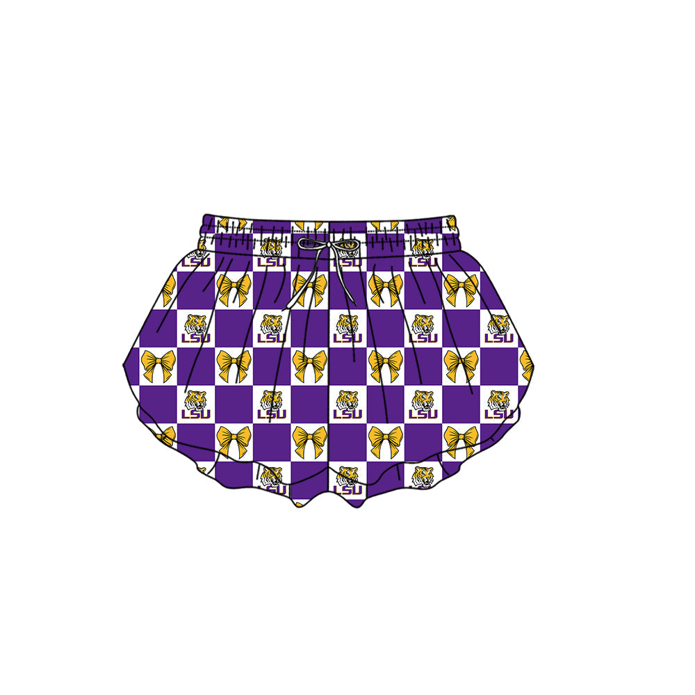 MOQ 5 pcs Plaid bow tiger kids girls team active summer shorts