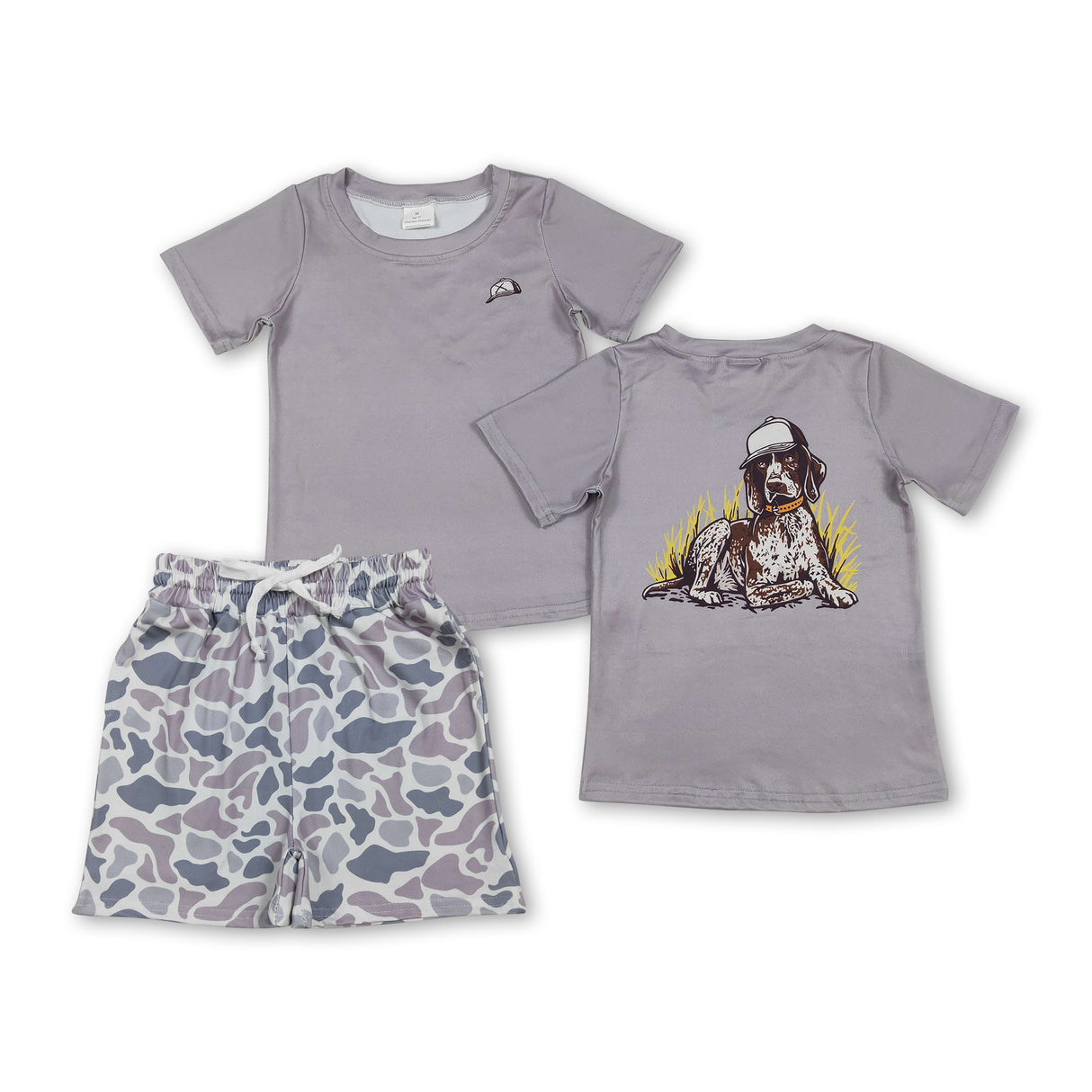 Short sleeves dog top grey camo shorts kids boys clothing