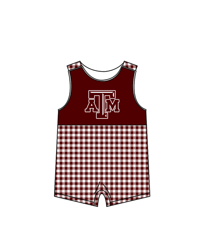 MOQ 5 pcs brown plaids sleeveless ATM baby boys team romper