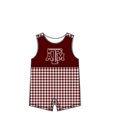 MOQ 5 pcs brown plaids sleeveless ATM baby boys team romper