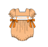MOQ 5 pcs orange stripe short sleeves T baby girls team romper
