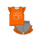 MOQ 5 pcs orange top stripe shorts girls team outfits