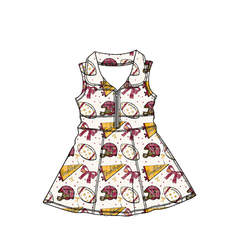 MOQ 5 pcs sleeveless bird bow girls zipper team athletic dress