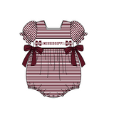 MOQ 5 pcs maroon stripe bow M short sleeves baby girls team romper