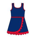 Sleeveless blue red scallop team kids girls athletic dress