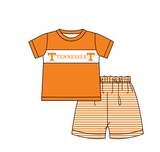 MOQ 5 pcs orange short sleeves T top stripe shorts boys team outfit