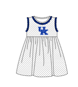MOQ 5 pcs blue ruffle sleeveless white polka dots UK girls team dresses