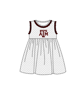 MOQ 5 pcs brown ruffle sleeveless white polka dots ATM girls team dresses