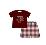 MOQ 5 pcs Brown short sleeves ATM top plaids shorts boys team outfit