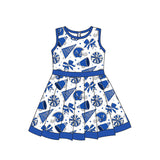 MOQ 5 pcs blue bow touchdown cheer girls team athletic dress