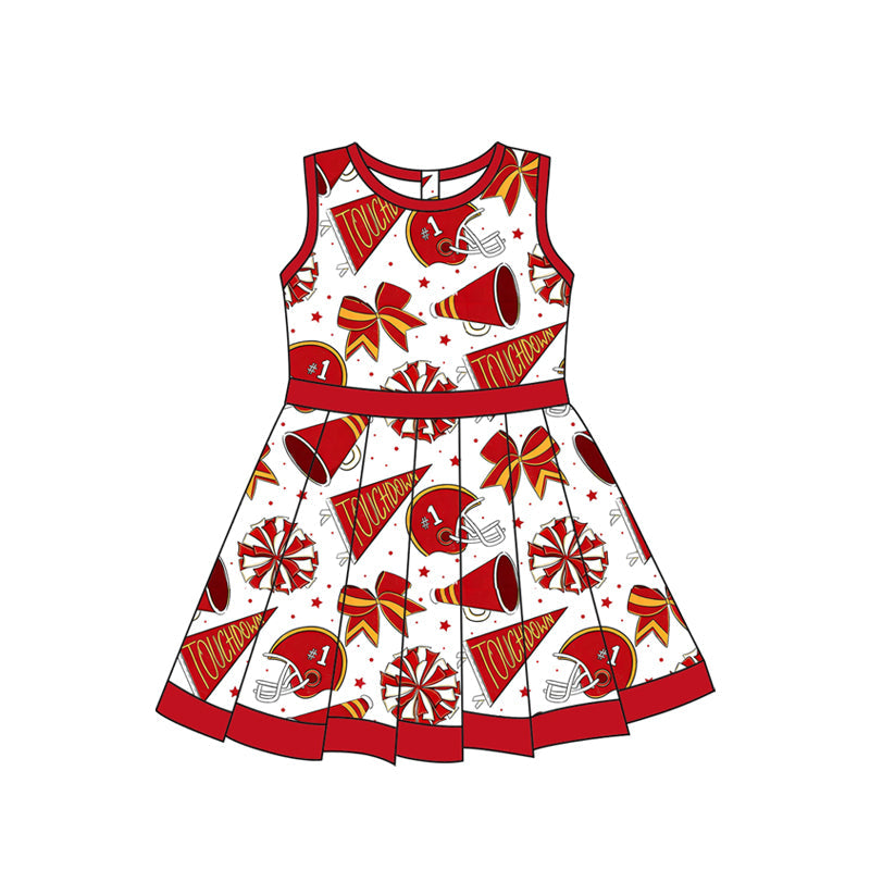 MOQ 5 pcs red yellow bow touchdown cheer girls team athletic dress
