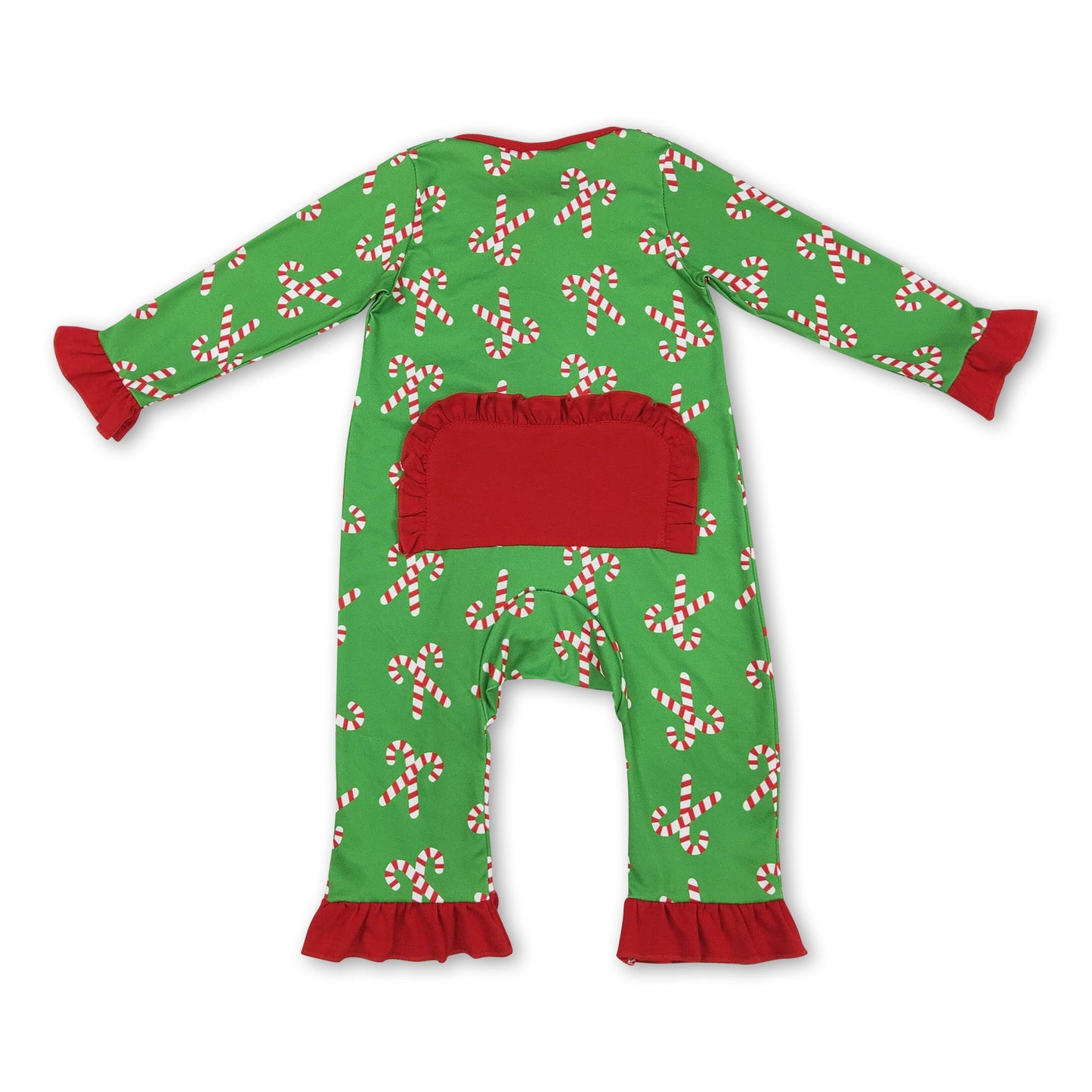 Green candy cane baby girls Christmas zipper romper